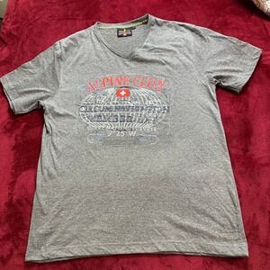 Alpine Club Switzerland‎ Mens Gray V-Neck Graphic T-Shirt Member Exp Size L